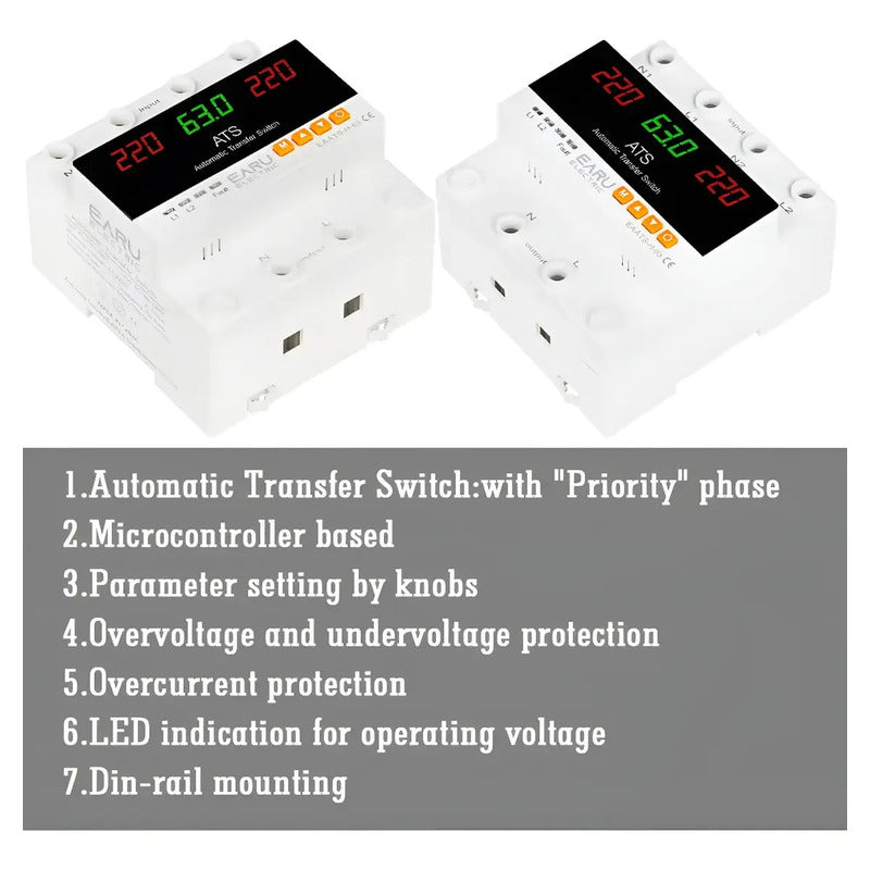 Ats Y Protector Voltaje Ajustable 220v 63a 2fa
