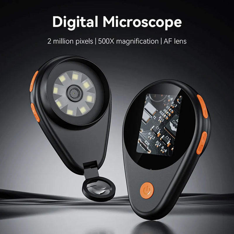Microscopio Digital Portatil Camara Luz Led Pantalla Usb Negro Y Naranja