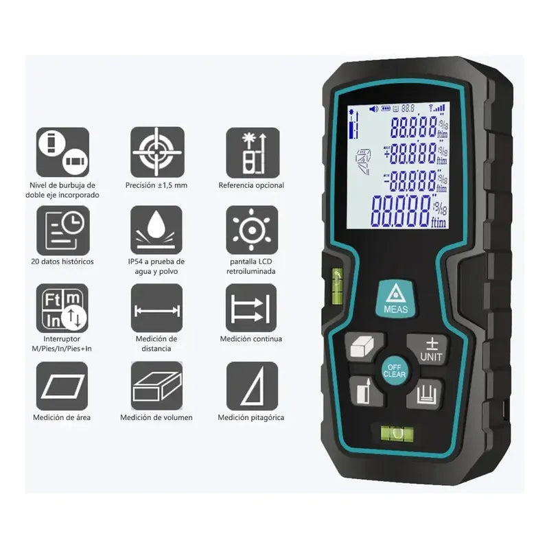 Medidor Distancia Laser 40 Metros Pantalla Lcd Pulgadas Pies