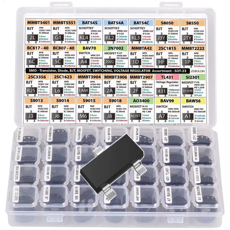 Set De 1400 Piezas Sot-23 Transistores Bjt Mosfet Diodos