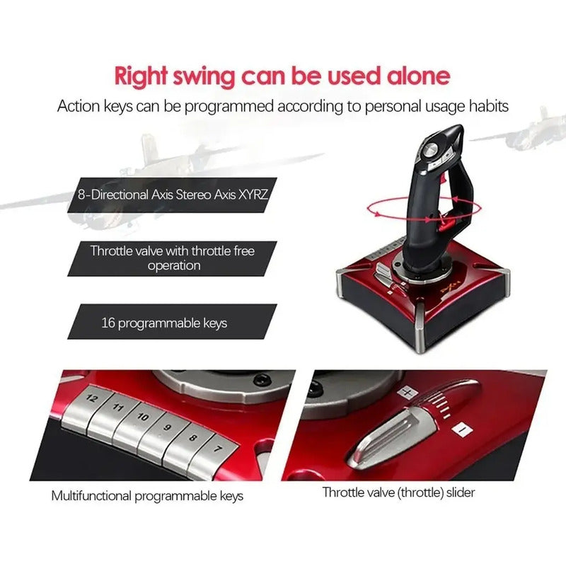 Joystick Simulador Vuelo Pxn-2119 Pro Palanca Usb Control Rojo Con Negro