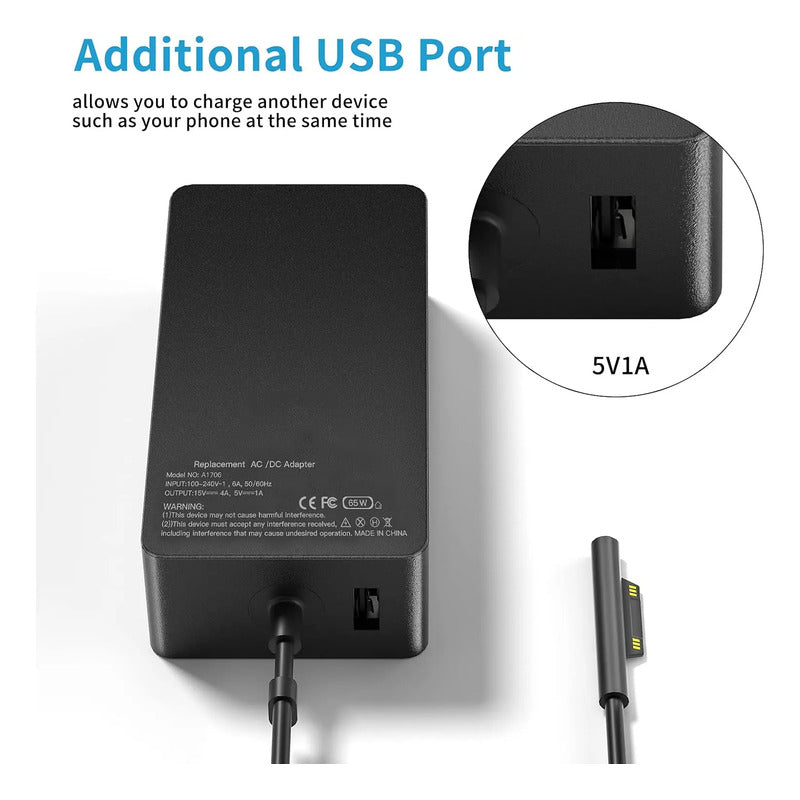 Cargador Para Microsoft Surface Pro 65w Laptop Tablet Negro