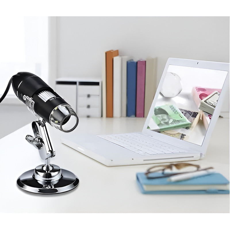 Microscopio Digital Usb 1600x Pc Notebook Celular Tab 8 Leds Negro