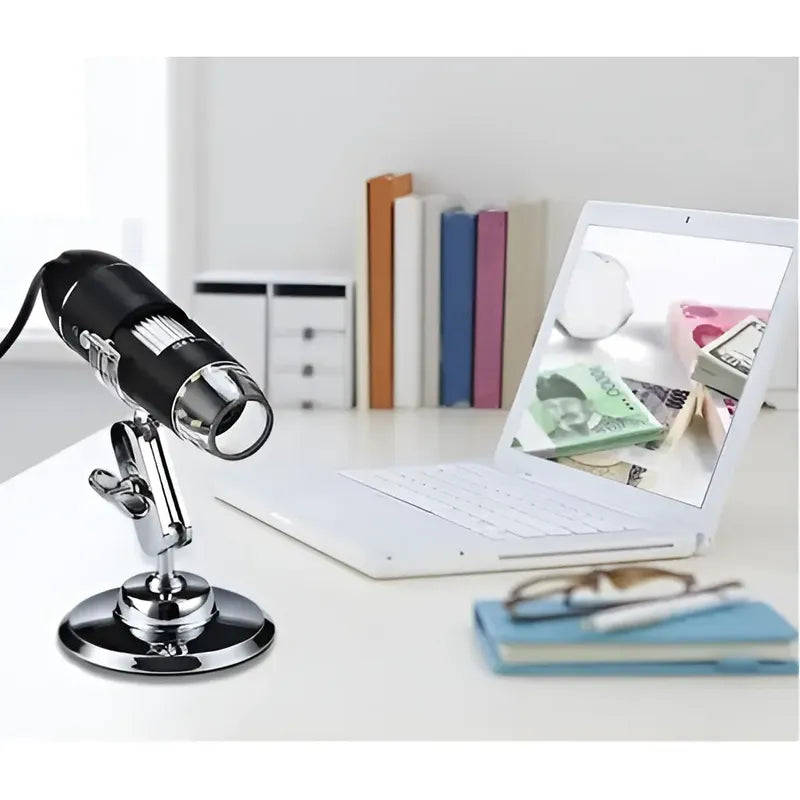 Microscopio Digital Usb 1600x Pc Notebook Celular Tab 8 Leds Negro
