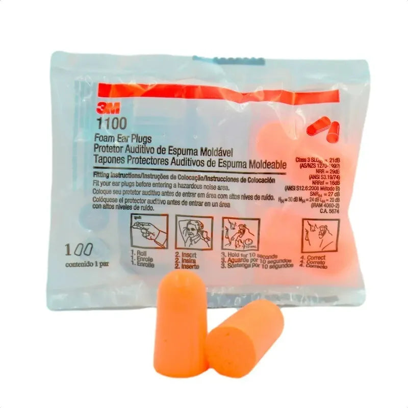 Kit De 200 Pares De Protectores De Orejas Con Almohadillas Para Los Oídos, 3 M 1100 Naranja Claro