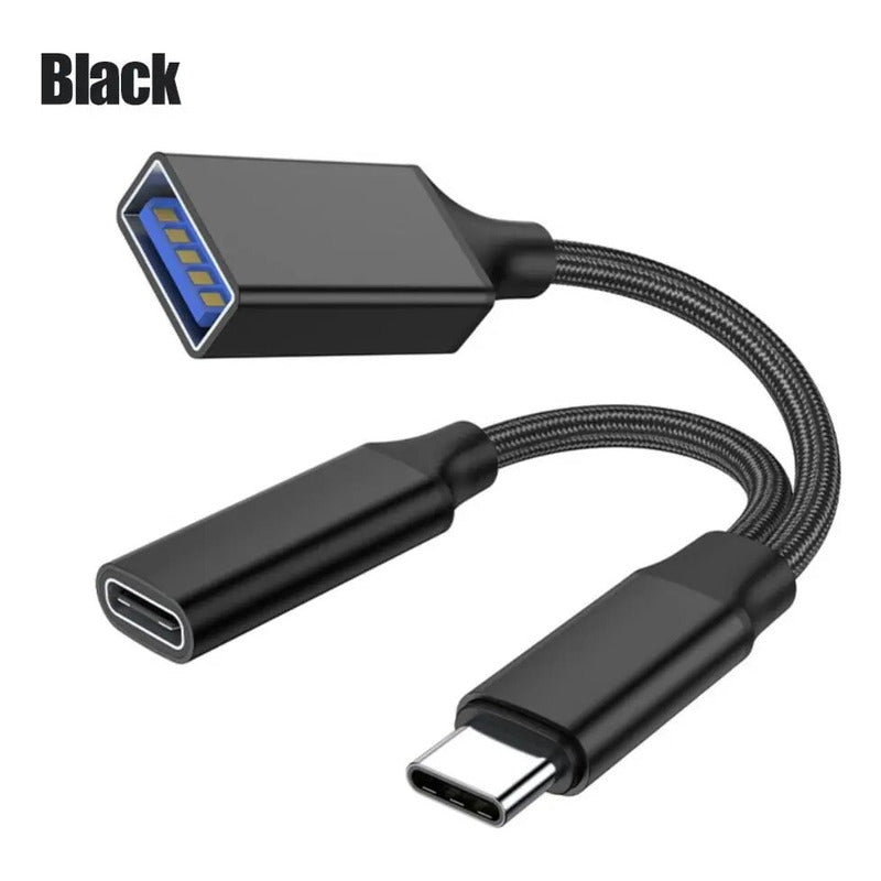 Adaptador Otg Tipo C Usb 3.0 Con Alimentación Macho Hembra Negro
