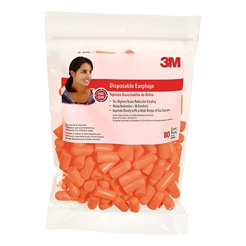 Pack 160 Tapones 3m Protectores Auditivos Oído Desechables Naranja