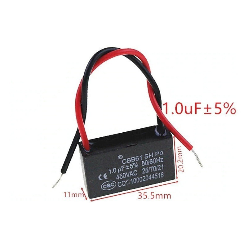 Capacitor Condensador Cbb61 1uf 450vac 1 Uf Motor Ventilador