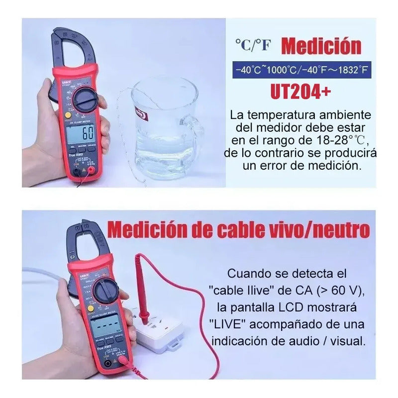 Amperimetro Pinza Digital Tester Ut204+ - Temperatura Ac Dc
