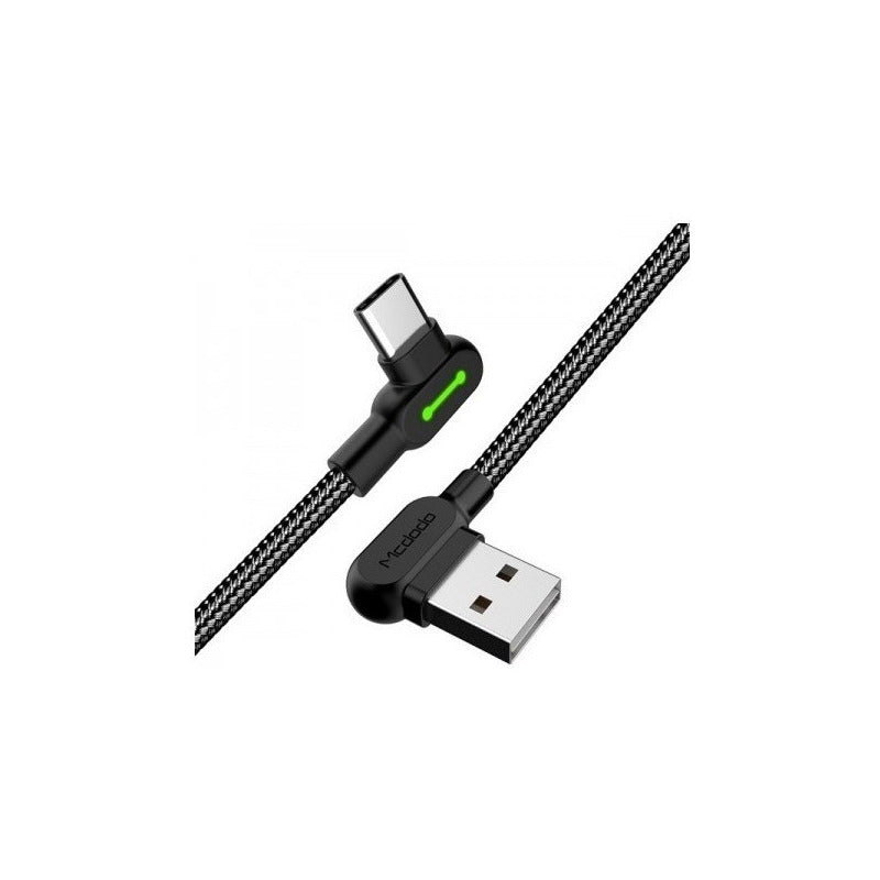 Cable Usb Tipo C 3.0 Carga Rápida 3mt 90° L Luz Led 3a Negro