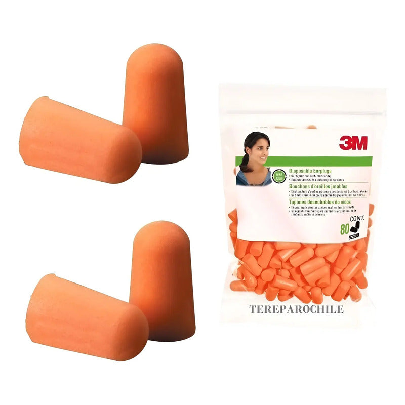 Pack 160 Tapones 3m Protectores Auditivos Oído Desechables Naranja