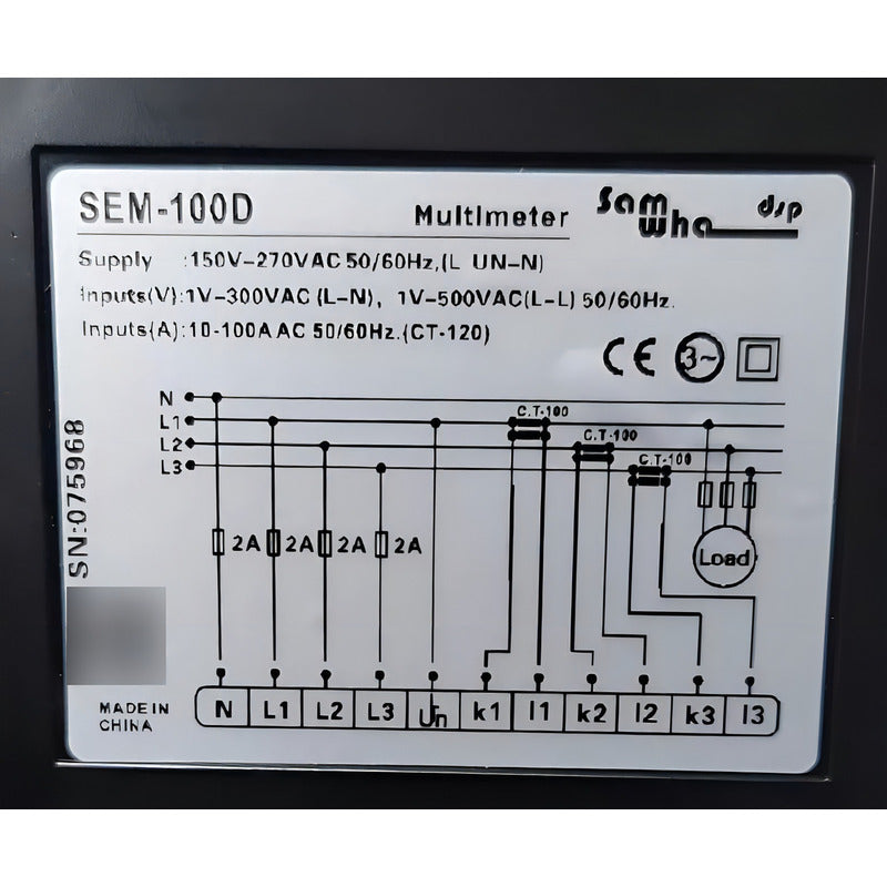 Multimetro Medidor Voltaje Amperaje Trifasico Sem-100d 100a