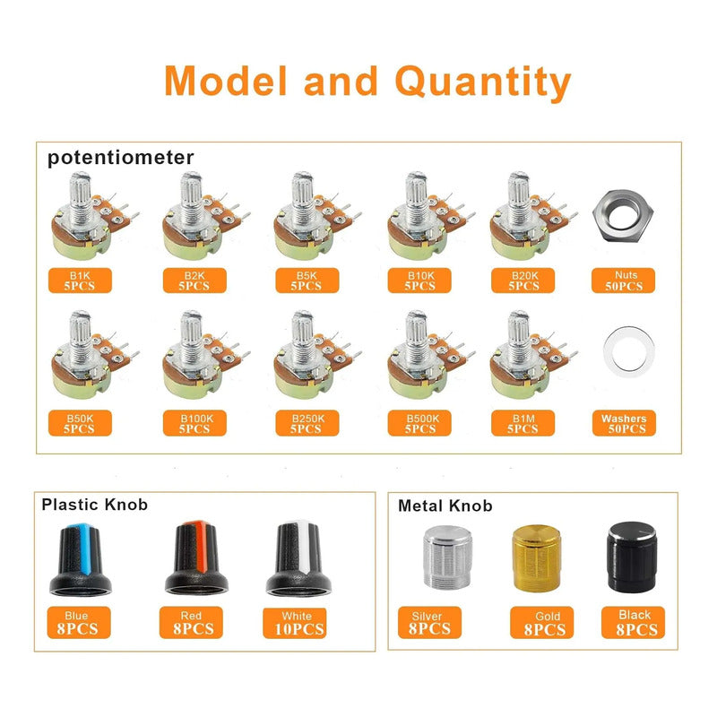 Kit 50 Potenciometros 10 Tipos 1k 2k 5k 10k 50k 100k 500k 1m