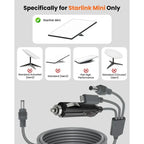 Cable Cargador De Auto 3 En 1 Para Starlink Mini Tipo C 2mt Negro Y Gris