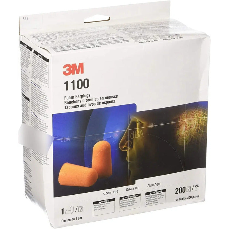 400 Tapones Auditivos De Espuma 3m Sin Cordon (200 Pares) Naranja