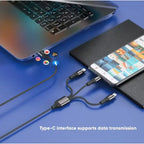 Cable Carga Y Datos Usb 3 En 1 Para Lightning Y 2 Usb Tipo C Gris Oscuro