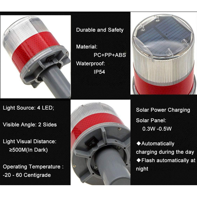 Baliza Solar Roja Luz Advertencia Led Interperie Vial Flash