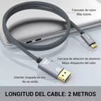 Cable Usb C A Displayport 1.4 8k 60hz 4k 144hz 2 Metros Alta Velocidad Resolución Gris