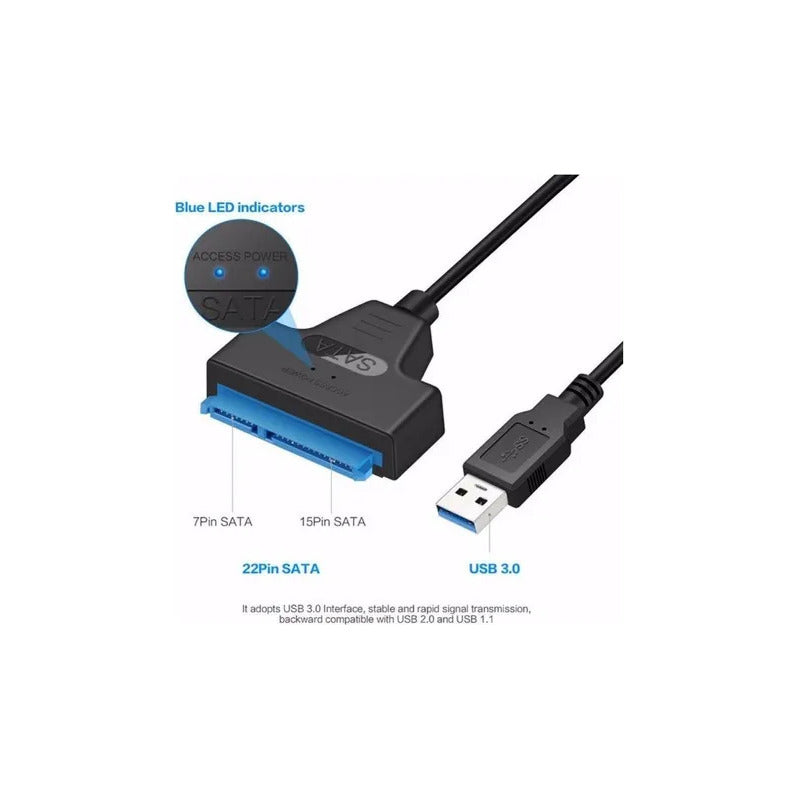Adaptador Cable Usb A Sata 3 Hdd 2.5 22 Pines + Conector 12v