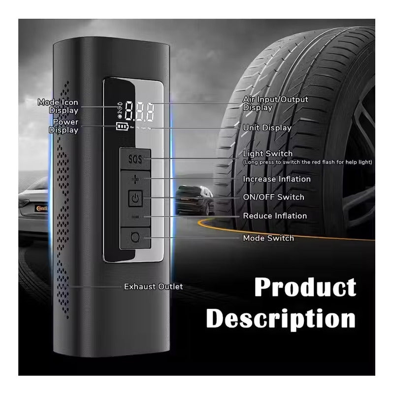 Compresor Aire Inflador Portatil Neumático Cargador Linterna