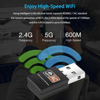 Mini Receptor Inalambrico Wifi Usb 2.4 Ghz 5ghz Wlan 600mbps