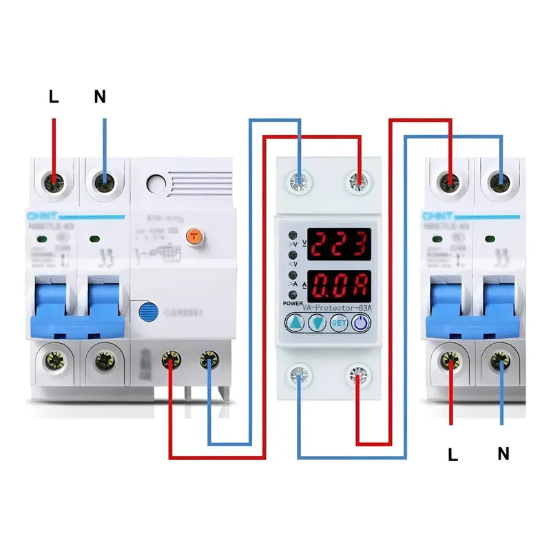 Protector Alto Bajo Voltaje Corriente Ajustable 63a 220v Din