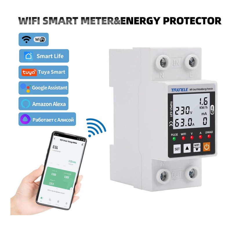 Rele Medidor Energía Smart Wifi Kwh 63a Bajo Y Alto Voltaje Color