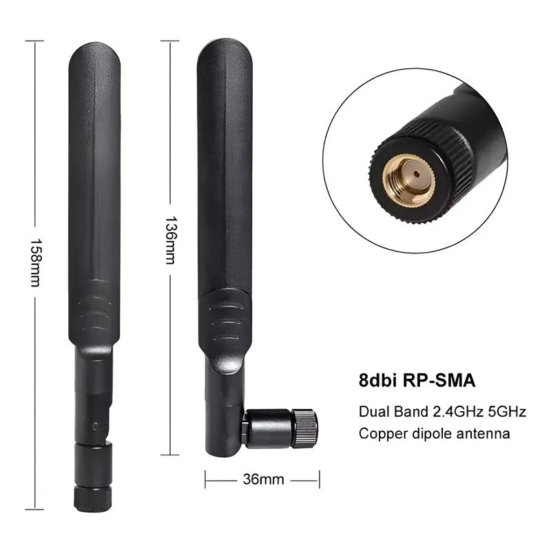 Antena Wifi Banda Dual 8dbi 2,4ghz 5,8ghz Rp-sma Hembra