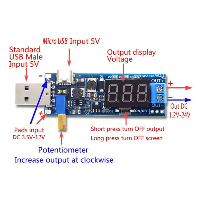 Fuente Ajustable Con Voltimetro Step Up Down Usb Dc-dc Lcd