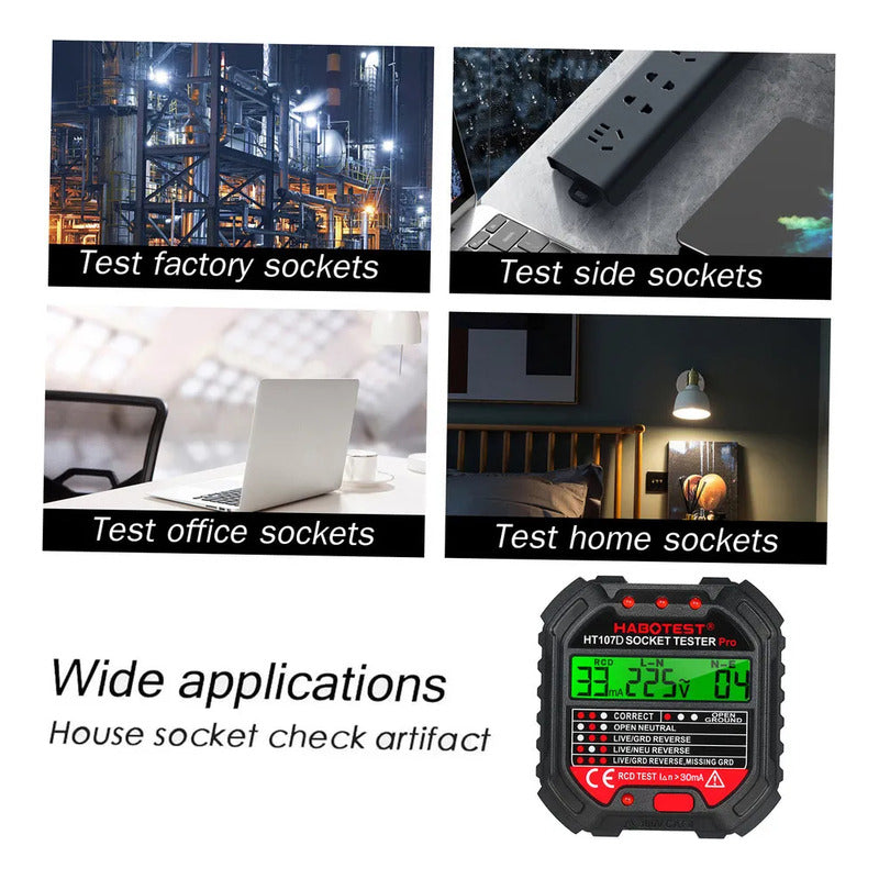 Probador Diferencial Tester Enchufes Detector Fugas Voltaje Pantalla Lcd