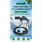 Cable Carga Auto Ev J1772 Tipo 2  A Tipo 1 Negro 3.6kw 3.5mt