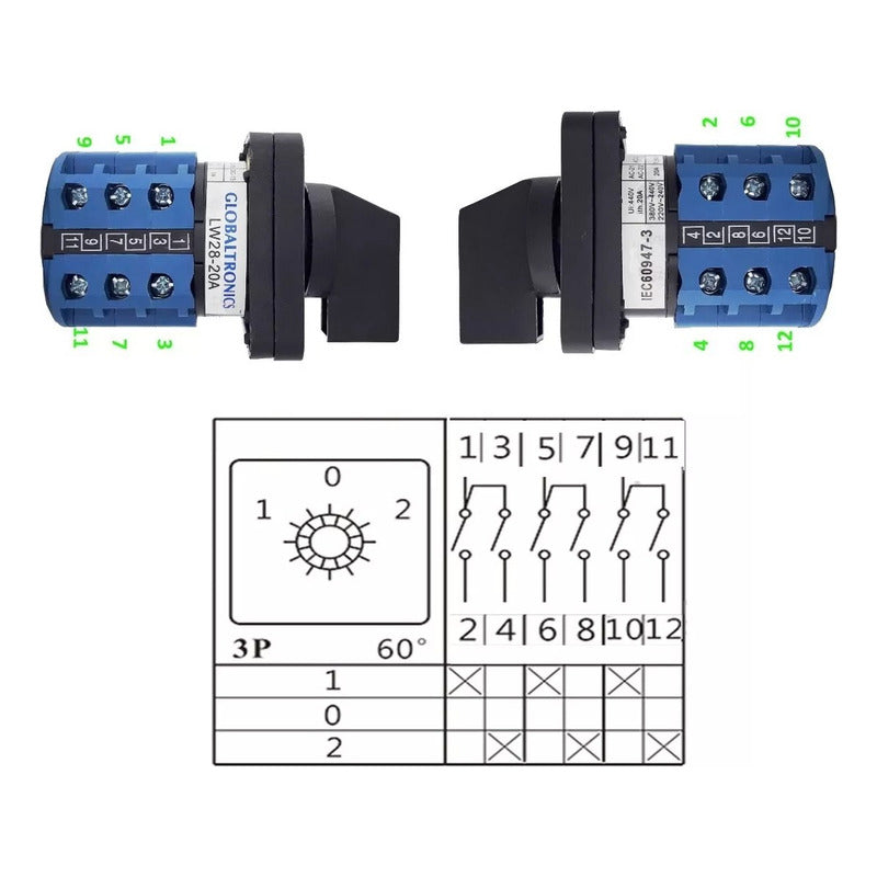 Switch Selector Conmutador Tipo Pacco 3 Posiciones 20a 1-0-2 Negro