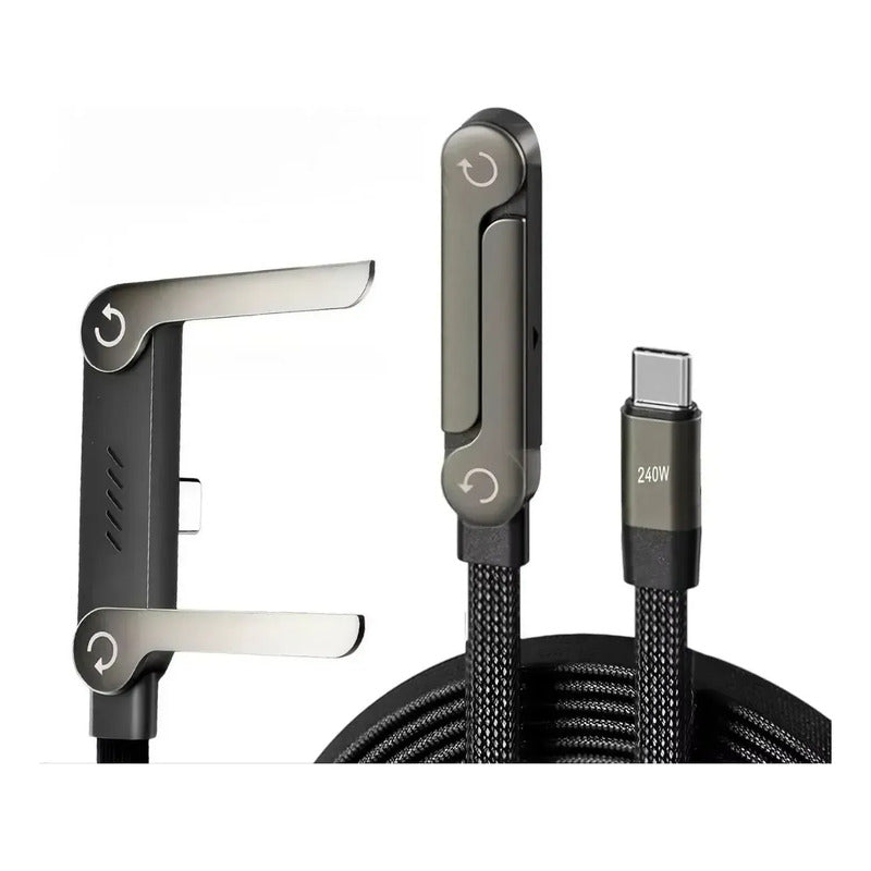 Cable De Carga Plano Usb C Con Soporte Plegable 240w 2metros Negro