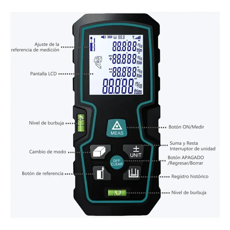Medidor Distancia Laser 40 Metros Pantalla Lcd Pulgadas Pies