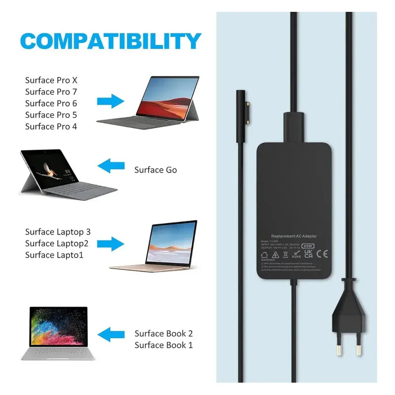 Cargador Para Microsoft Surface Pro 65w Laptop Tablet Negro
