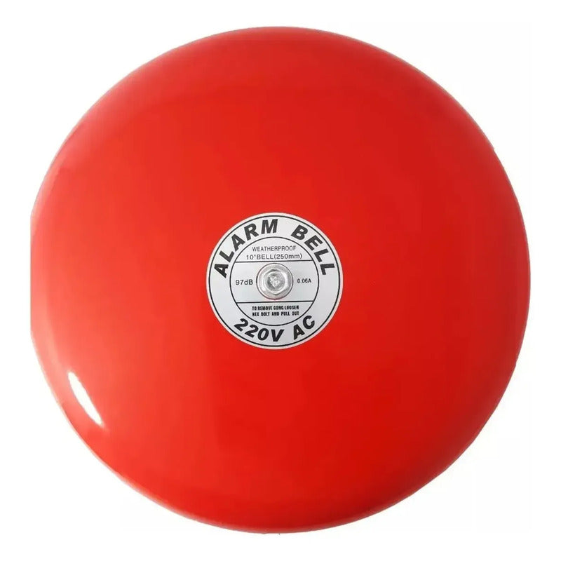 Timbre Campana Alarma 220v Metal Rojo Escuela Incendio 97db 10 Pulgadas Rojo