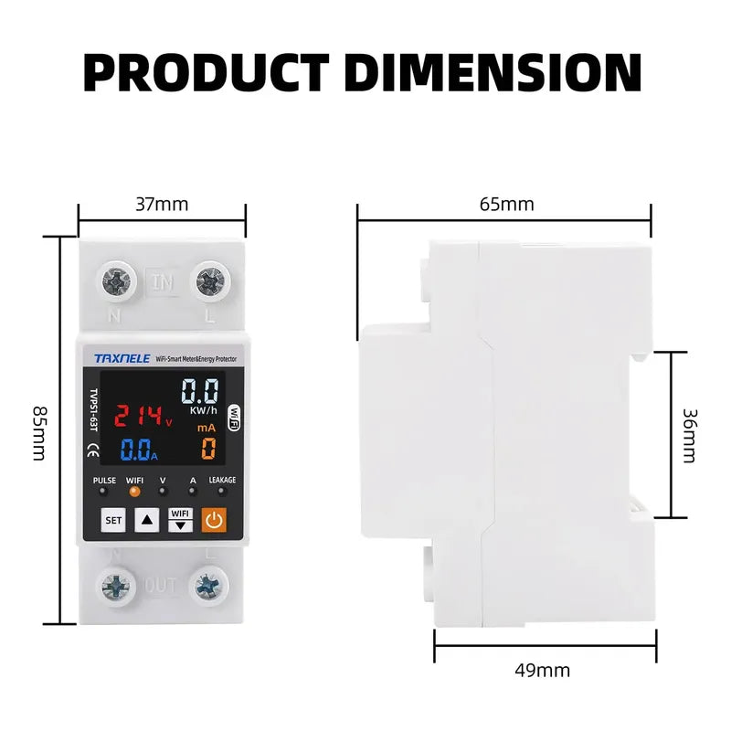 Rele Medidor Energía Smart Wifi Kwh 63a Bajo Y Alto Voltaje Color