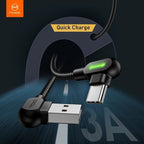 Cable Usb Tipo C 3.0 Carga Rápida 3mt 90° L Luz Led 3a Negro