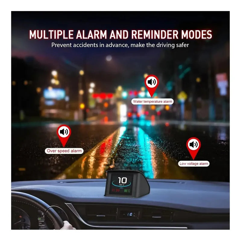 Velocímetro Obd2 Obdii Medidor Digital Inteligente Pantalla Temperatura Hora Consumo De Combustible Hud P10 Negro