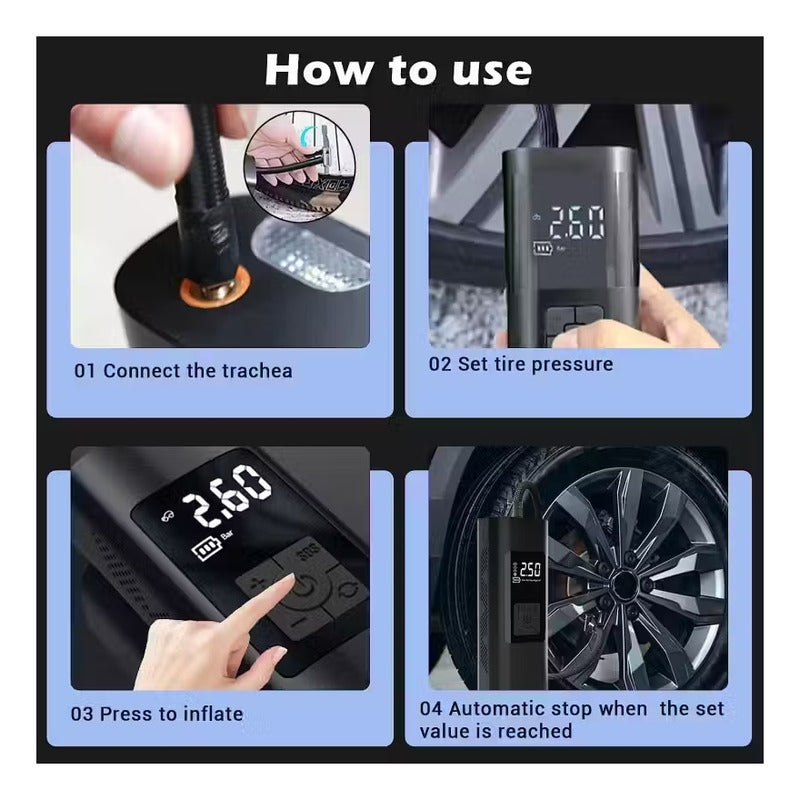 Compresor Aire Inflador Portatil Neumático Cargador Linterna