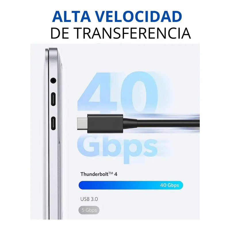 Cable Usb-c 4.0 Para Thunderbolt 4 40gbps 100w 8k 60hz 4k 1m Negro