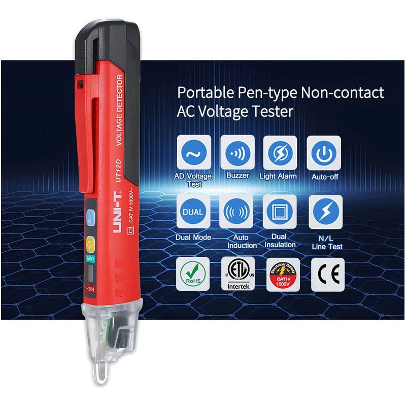 Tester Detector Fase Buscapolo Voltaje Uni-t Portatil 1000v Rojo Y Negro