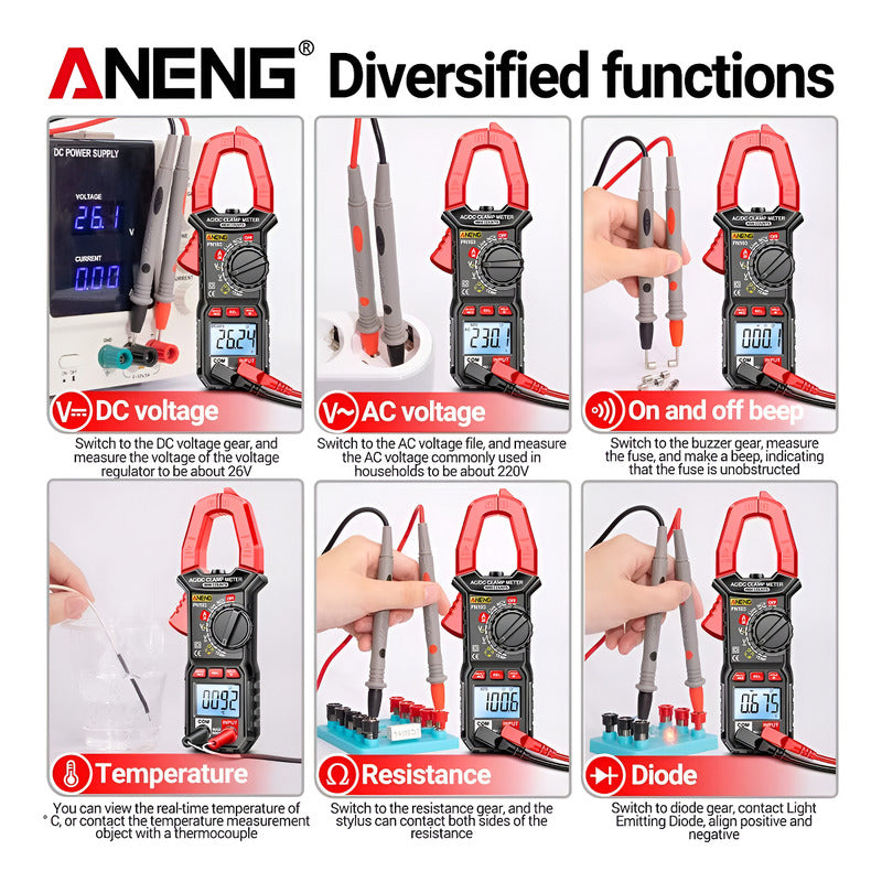 Pinza Amperimétrica Digital Tereparochile Pn103 Ac Dc 600a 600v Pantalla Lcd