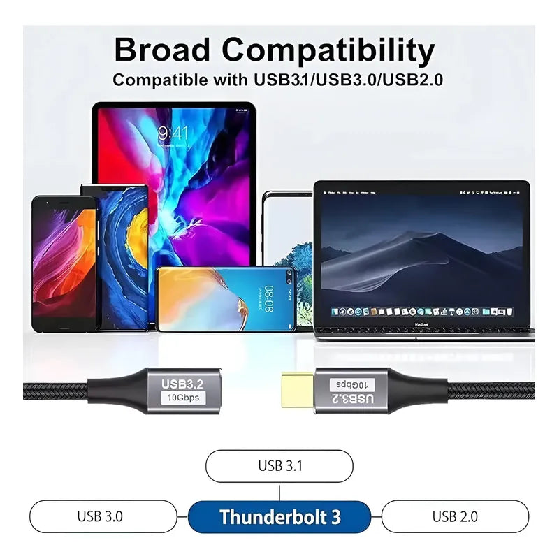 Cable Extension Macho Hembra Tipo C 10gbps Usb 3.2 3m Pd100w Gris Oscuro