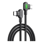 Cable Usb 60w Tipo-c A Usb-c Carga Rápida 2mt 90° -2 Led -3a Negro