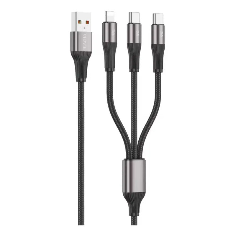 Cable Carga Y Datos Usb 3 En 1 Para Lightning Y 2 Usb Tipo C Gris Oscuro