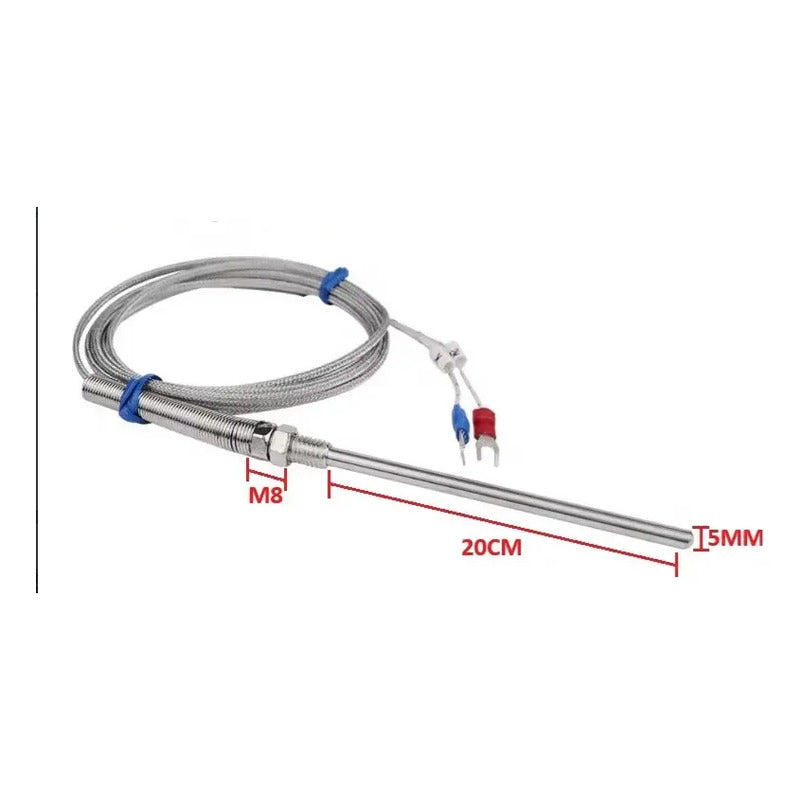 Termocupla Termopar Tipo K 0-800°c Sonda 20cm Cable 3mt M8