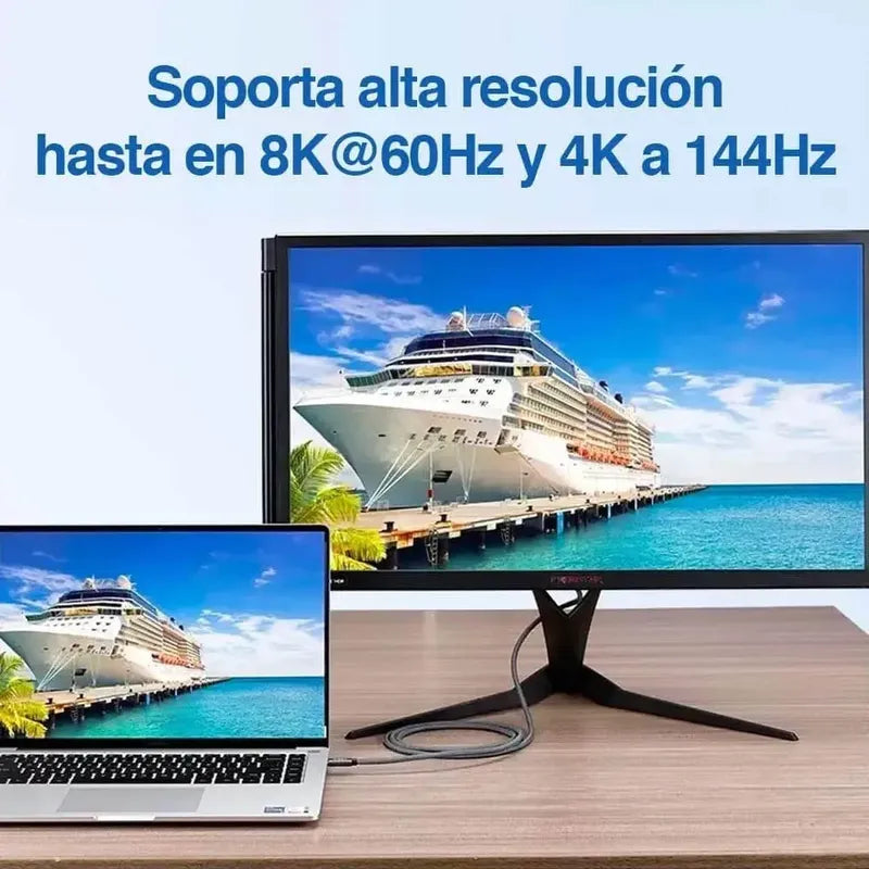 Cable Usb C A Displayport 1.4 8k 60hz 4k 144hz 2 Metros Alta Velocidad Resolución Gris