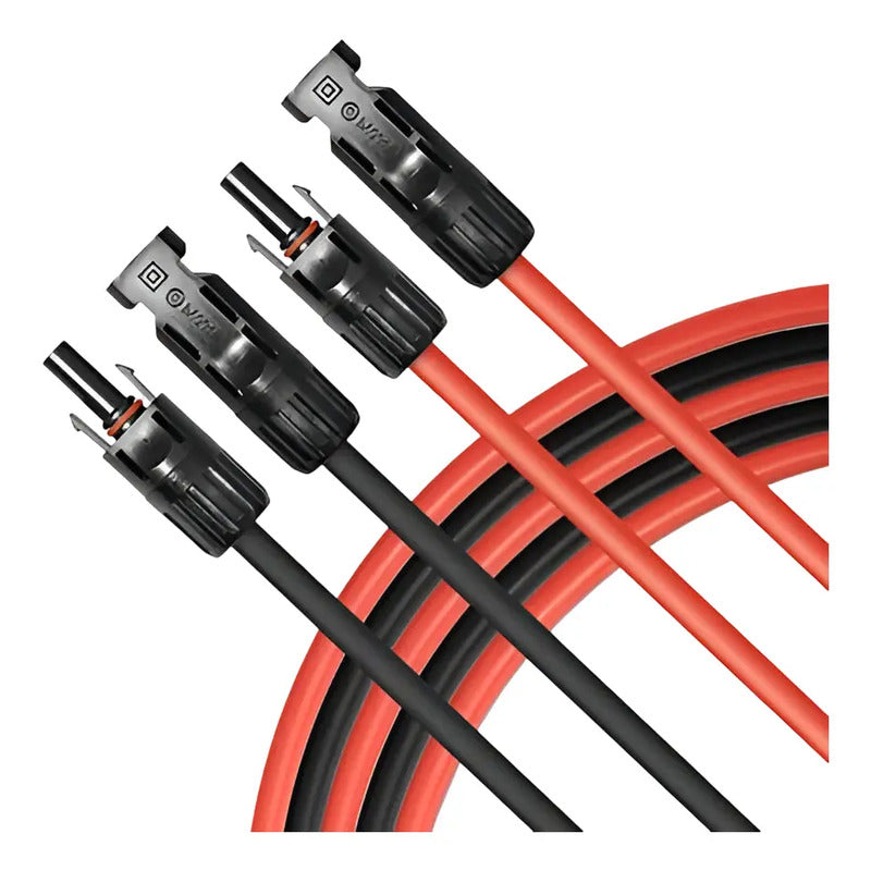 Par Cables Extensión Solar 2 X 5 Mts 6mm + 4 Conectores Mc4 Rojo/negro