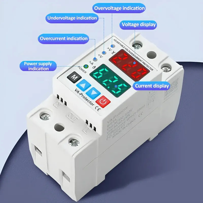 Protector Alto Bajo Voltaje Corriente Ajustable 63a 220v Din